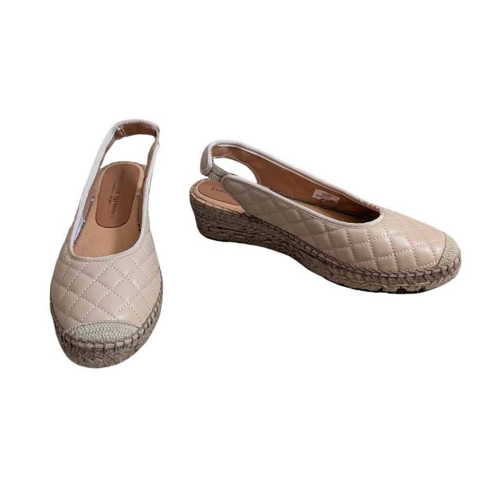 Patricia Green Womens Beige Quilted Leather Espadrille Wedge Slingback Shoes 8